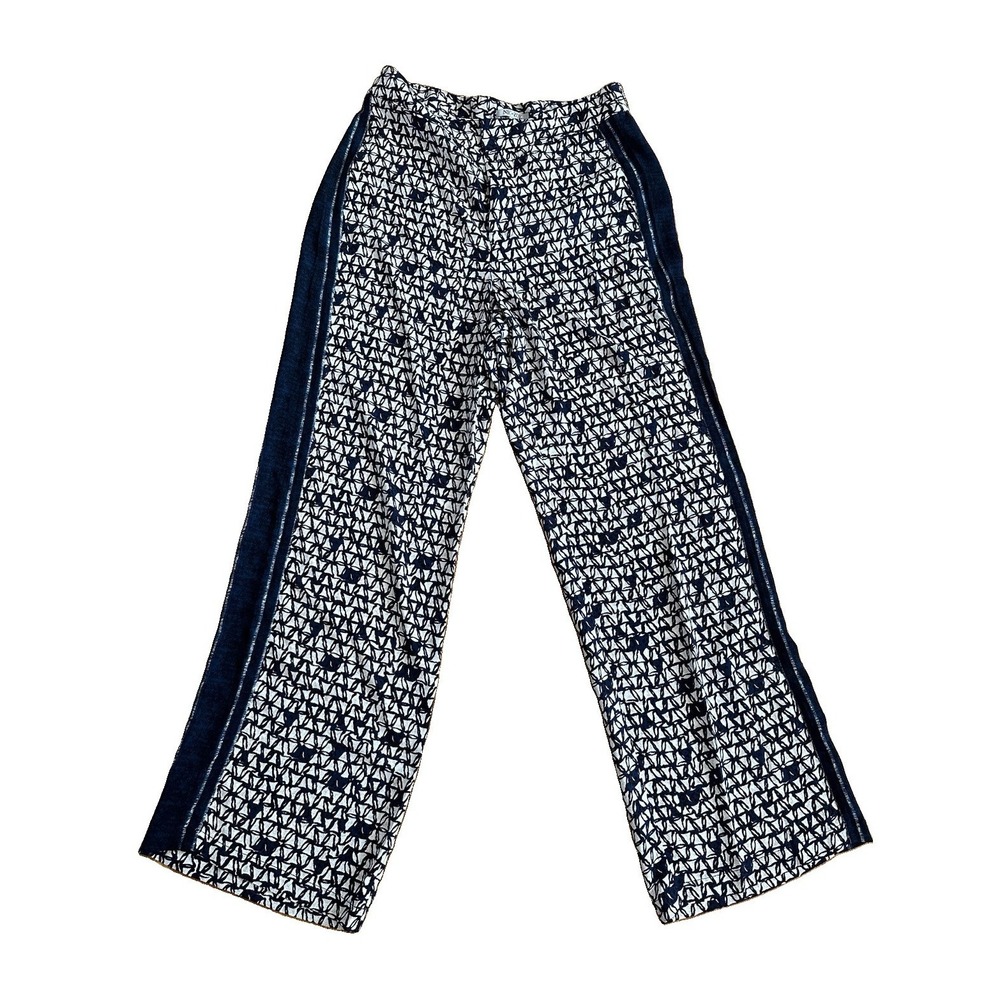 NIC+ZOE Women's Blue/White Geometric Dress Pants Straight Leg Flat Front Size 8
